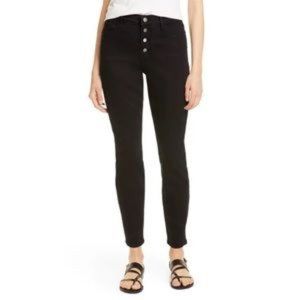 FRAME Denim High Rise Skinny Ankle Exposed Button Closure, Noir Street Black